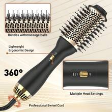 LANDOT Blow Dryer Brush Set, 2-In-1 Hot Air Brush, Ionic Hair Styler, Suitable For Drying, Volumizing And Straightening - Black - View 5