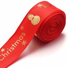 5 Yards/Roll 2.5cm Polyester Christmas Series Gold Foil Ribbon Bows Flowers Gift Packaging Material Christmas Ribbon For Flowers Cakes Christmas Tree Decoration Ribbed Ribbon DIY Decoration Packaging Gifts Party Holiday Supplies - Webbing - View 28