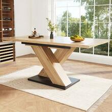 Dining Table Telescopic Table (119-158.5*80cm), Table, Kitchen Table, Extendable Table, Extendable To 119-158.5cm With The Help Of Internal Inserts, For Kitchen And Living Room, Wood-Colored Dining Table With Cross - Natural Wood + MDF - View 3