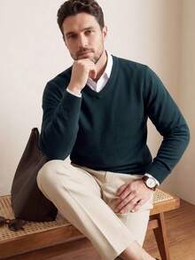 Men's Autumn/Winter Crew Neck Sweater, Stand Collar Business Commute Casual Knitwear, Comfortable For Banquet And Home Wear - Green - View 2