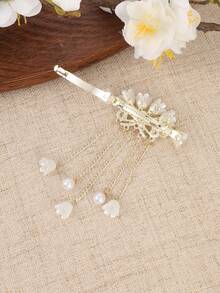 1pc Vintage Lily Of The Valley Pearl Tassel Spring Hair Clip, Hanfu Hair Accessory Side Clip, Gentle Fairy-Like Floral Rhinestone Headpiece - Multicolor - View 5