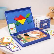 Children Back To School Educational Magnetic Tangram Puzzle, Elementary School Teaching Aid, Back To School Season Gift, Children Magnetic Puzzle Geometric Blocks 2-In-1 Learning & Education Intellectual Toy Gift - Multicolor - View 5