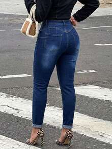 Women's High Waisted Jeans For Women Ripped Stretch Skinny Butt Lifting Jeans Distressed Jeans Pants - Dark Wash - View 3