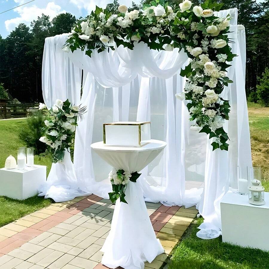 1/2/6pcs White Wedding Backdrop Curtain, White Milk Silk Background Cloth - White - View 1