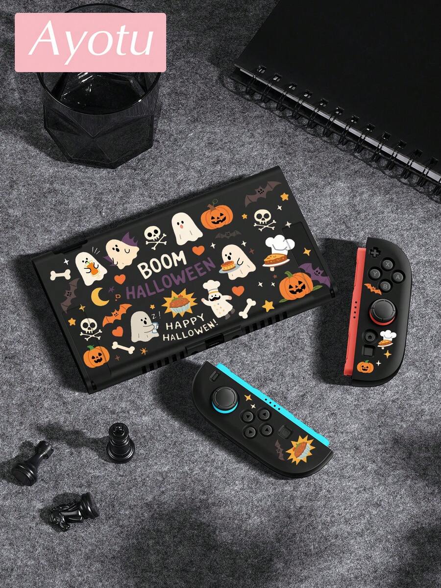 Ayotu Ghost & Bat & Pumpkin Theme Switch Protective Case, Compatible With New Switch 2 (2025)/Switch NS/Switch OLED, Can Be Used In Docking Station Without Removing Protective Case, Universal Game Controller Protective Cover, Switch Game Accessories, Anti-Drop Anti-Scratch, Halloween Theme.