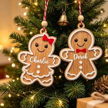One Personalized Gingerbread Man Ornament Featuring A Red Bow, Customizable With Names, Perfect For Enhancing The Festive Spirit During Christmas, Ideal For Tree Decorations, Backpack Charms, And Holiday Gifts - A - View 5