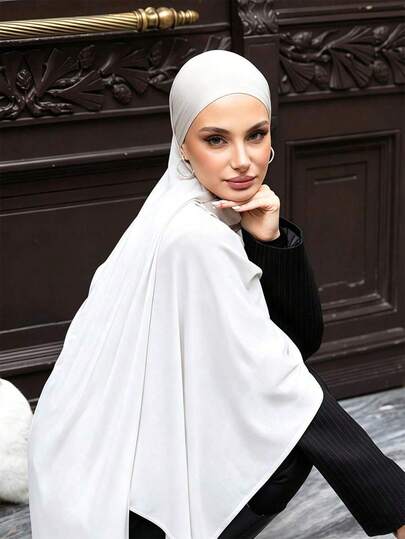 1 Piece Minimalist Solid-Color Long Scarf For Women, Premium Modal Knit Jersey, Elegant Yet Casual; Suitable For Turbans, Daily Wear, And Outings.