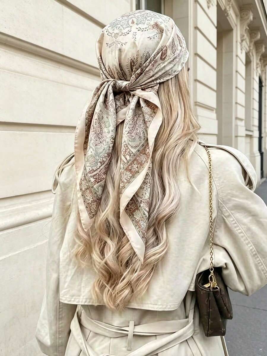 1pc Original Design Women's Elegant Paisley Print Square Scarf, Suitable For All Seasons, Can Be Used As Scarf, Headscarf, Hair Accessory And Fashion Accessory