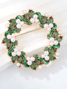 Christmas Wreath Rhinestone Brooch Alloy Corsage - Multicolor - View 1