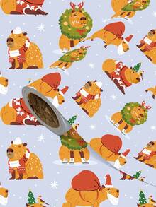 1 Roll Of Christmas Gift Wrapping Paper Featuring A "Capybara Pattern;Perfect For Christmas Gift Wrapping,Holiday Party Decor,Home Festive Decoration,DIY Craft,Festive Favour Wrapping 1 Roll Size: 43 Cm X 300 Cm. - A - View 1