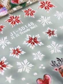 Christmas Deer Nail Art Stickers 5D Embossed Deer Christmas Snowflake Heart Pattern Adhesive Cute Cartoon Reindeer Nail Decoration Stickers - Multicolor - View 5