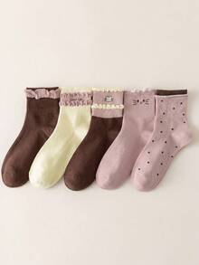 5 Pairs Cute Sweet Cat Pattern Socks For Students And Women, New Style - Multicolor - View 3
