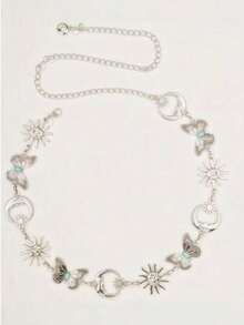 1pc Adjustable Slim Waist Pink Turquoise Sunflower Vintage Silver Waist Chain, Western Cowboy Skirt Accessory - Sun and Moon Disc Shadow - View 16