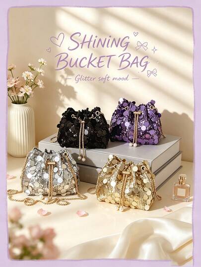 1PC Cylinder Sequin Bag, Casual Minimalist Elegant, Suitable For Parties, Dinners And Other Events, Can Easily Accommodate Daily Essentials, Versatile Item, Suitable For Various Styles And Occasions