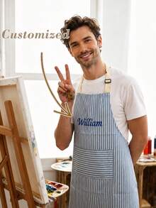 Customized Name Embroidered Linen Apron, Personalized Embroidered Name Apron, Breathable And Skin-Friendly, Unique Design, Practical And Warm Souvenir - Multicolor - View 3