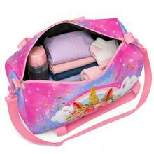 Floral Unicorn, Rainbow & Star Print Girls Children's Travel Bag, Pink Zipper Handbag With Top Handle And Shoulder Strap, Suitable For Dance And Camping - UNICORN-9 - View 6