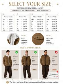 Thermal Lined Corduroy Jacket, Thick & Fashionable, Versatile And Simple Style, Warm Coat For Young Adults,Fleece,Winter Sports - Camel - View 5