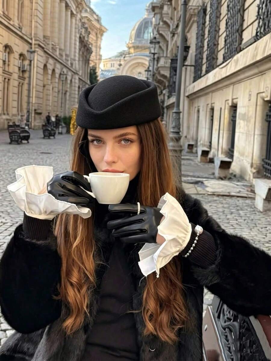 1pc Women's Faux Wool Mini Beret Hat: Elegant Vintage Style, Suitable For Wedding, Bridal Ceremony, Church Tea Party, Cocktail Party, Dome Cap And Winter Accessory - Multicolor - View 1