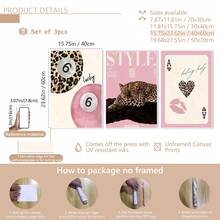 3 Width Leopard Print Cheetah Wall Painting, No. 6 Lucky Pattern Canvas Painting, Pink Girly Style Poster, College Style Luxurious Decoration, Suitable For Bedroom, Living Room, Or Dormitory Decoration, Gift For Her, Frame Not Included - Multicolor - View 12
