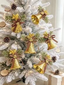 6/1pc Christmas Hanging Bell Decorations, Plastic Bells With Bow Decorations - Golden Bell Christmas Tree Decorations, Suitable For Holiday Parties, Christmas Tree Decorations, Festive Decorations, Decorating Doors - one-size - View 2