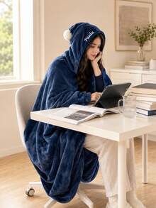 1 buah Selimut Berkerudung Bordir Kustom, Bordir Teks Personalisasi Gaya Bohemian dengan Dekorasi Pom Pom, Tersedia 5 Warna, Dekorasi Sofa Tunggal di Kamar Tidur Rumah, Hadiah Liburan yang Bermakna untuk Anggota Keluarga - MultiWarna - View 3