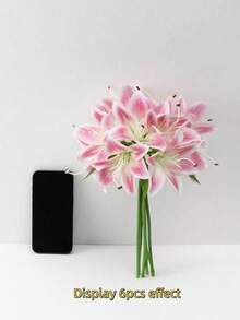 6 Bundles Artificial Pink Lily Bouquet, Suitable For Wedding Table Centerpiece Decoration, Home Decor Floral Arrangement, DIY Gift - Multicolor - View 4