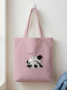 1Pc Cartoon Pandas And Cat Print Corduroy, Large‑Capacity Reusable Open‑Top Tote Shoulder Handbag For School Sports Daily Shopping For Girls Or Gifts - Multicolor - View 3