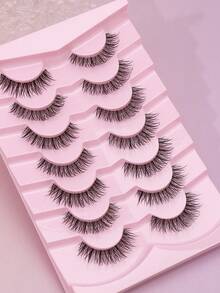 7 Pairs Natural Wispy Long‑Length False Eyelashes, Light Volume Soft Band Strip Lashes, Invisible‑Band Reusable Eye Lashes For Daily Makeup & Dating Look - Black - View 4