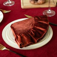 1/2/4pcs Christmas Velvet Ins Decorative Round Ruffle Placemats, Nordic Country Style Table Mats - Burnt Orange - View 5