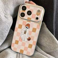 1 buah Casing Ponsel Motif Hantu Teh Susu Papan Catur Bahan TPU untuk Halloween, Kompatibel dengan Apple 17 Pro Max/17/16 Pro Max/15/13/12/11, Layar Jendela Besar, Perlindungan Penuh, Anti Jatuh, Casing Pelindung Lembut - Perak - View 1