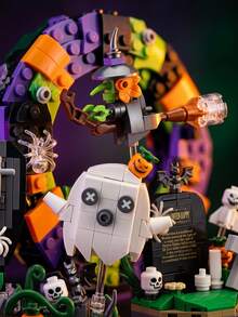 Halloween 6-In-1 Building Blocks Set, Spooky Haunted House Brick Toy With Witch, Ghost, And Pumpkin Models, Fine Motor Skills, Educational Spatial Brain Training Toy, Birthday/Halloween DIY Party Decoration & Holiday Gift For Kids And Adults - Multicolor - View 9