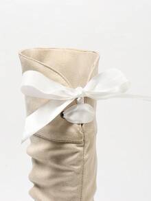 DENGWEISI Beige Slouchy Boots With Side Zipper, Flat Round Toe, Casual Comfortable Versatile Commute Daily Autumn/Winter High-Top Boots For Women Fashion - Beige - View 6
