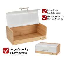 صندوق خبز كبير من الخيزران بغطاء معدني، 36 * 20 * 13.5 سم – حاوية تخزين خبز عصرية للمطبخ، متوفر باللونين الأسود والأبيض - أبيض - مشاهدة 3