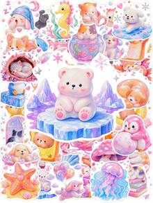 50 Pcs Cute Animals Stickers – Assorted Dog Cat Rabbit Fox Penguin Waterproof Decals For Christmas Party Favors, Easter Gifts, Birthday Goodie Bags & Journal Decor,Scrapbook Supplies - Multicolor - View 1