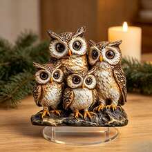 2D Flat Acrylic White & Gold Owl Figurine, New Style Home Bedroom Desktop Decor, Bohemian Style, Suitable For Home And Living Room Holiday Decoration, Great Gift - Ornament - View 2