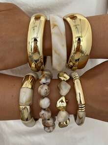 7/4/3pcs Vintage Elegant Fashion Beaded Bracelet Set, PMMA Geometric Casual Versatile, Suitable For Women's Daily Wear - Multicolor - View 1