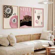 3 Width Leopard Print Cheetah Wall Painting, No. 6 Lucky Pattern Canvas Painting, Pink Girly Style Poster, College Style Luxurious Decoration, Suitable For Bedroom, Living Room, Or Dormitory Decoration, Gift For Her, Frame Not Included - Multicolor - View 7