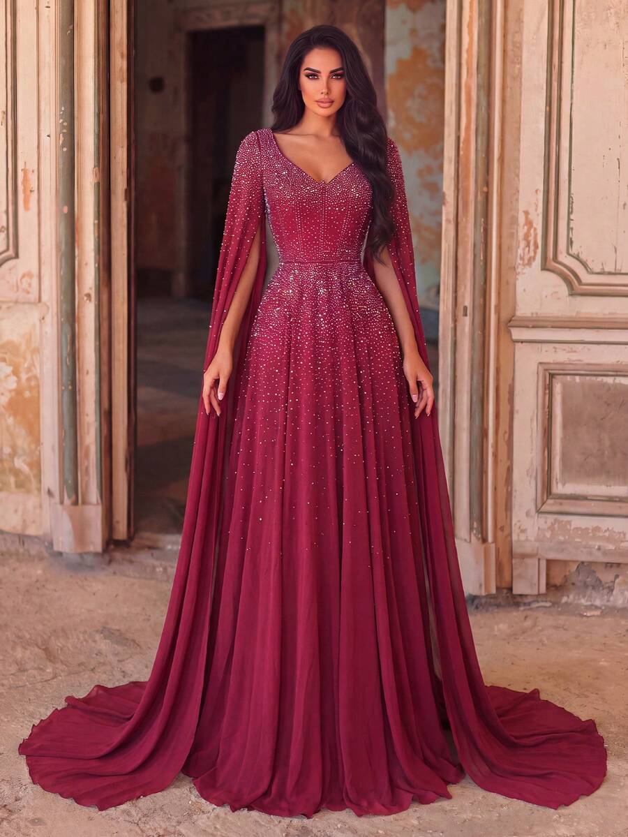 Faeriesty V-Neck Abaya, With Draped Shawl Collar And A-Line Silhouette.. Party Fall Wedding