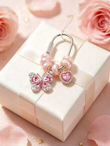Butterfly Bead Heart-Shaped Sparkling Diamond Keychain, Suitable For Bags, Birthday, Back To School, Halloween, Valentine's Day, Christmas - Multicolor - View 5