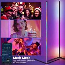 LED Corner Floor Lights -16Million DIY Color Changing, RGB Smart Modern Lights With Remote Control And APP Control, USB Power Supply, Four Modes With Music, Game Room, Living Room Office And Party Decor - Black - View 6