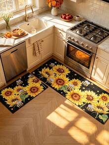1/2pcs Autumn Floor Mat, Vintage Sunflower Pattern, Diatomaceous Earth Mat, Super Absorbent, Non-Slip, Perfect For Bathroom, Kitchen And Dining Room, Quick Drying, Perfect Gift For Home Decor And Bathroom Mat, Holiday Gift! - Multicolor - View 2