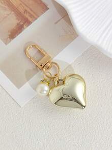 Cute Heart Shape Keychain With Pearl Charm, Fashion Bag Pendant Ornament, Metal Buckle Key Accessory For Women Girls Gift - Multicolor - View 12