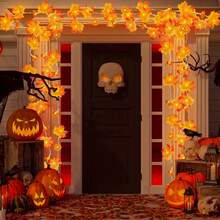 1PC 2/3M 10/0LED Maple Leaf + Small Pumpkin String Lights, Suitable For Halloween Decoration, Holiday Lighting, Party, Room, Haunted House, Bar Decoration, Patio [Battery Box] - Maple Leaf + Small Pumpkin Pendant - View 4