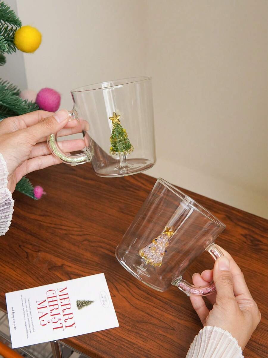 1 buah Mug Kaca dengan Pohon Natal Terintegrasi, Pegangan Berlian Berkilau, Peralatan Makan Liburan yang Istimewa, Cocok untuk Teh Sore, Teh Hitam dan Teh Herbal, Cangkir Latte Art Kedai Kopi, Hadiah Dekorasi Liburan