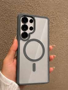 VRNOEI 極簡透明黑邊磁吸無線充電保護殼，適用 Galaxy S26 S25 S22 S21 S24 S23 Ultra Plus，防摔透明硬殼後蓋 - 灰色 - 查看 2