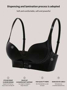 Women's Seamless Bra, Strong Push-Up, Wire-Free Push-Up Bra, Designed For Small Breasts, Makes Breasts Look More Compact Wireless, Back Button Design, Comfortable To Wear, Seamless Anti-Sagging Bra - Black - View 4