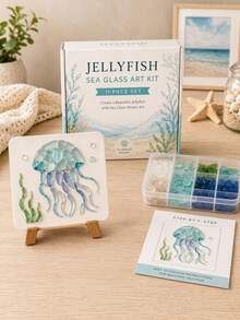 1pc Ocean Theme Sea Glass Mosaic DIY Art Kit, Animal Patterns Available Including Blue Crab, Octopus, Starfish And Jellyfish, Handmade Decorative Craft Project, Suitable For Room Decor, Desktop Ornament, Shelf Display, Coastal Home Decor And Gift Giving - Ocean DIY Art Kit - View 9