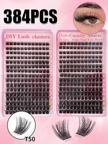 Special Offer Multi-Box Set (1/2/3 Boxes, 384 Clusters) - D Curl Large Capacity Eyelash Tray, Premium Quality Low Price, New DIY Eyelashes, Fluffy Soft 3D Faux Mink False Eyelashes, Lightweight And Comfortable, Suitable For DIY Lash Extension Makeup Effect - D - View 3