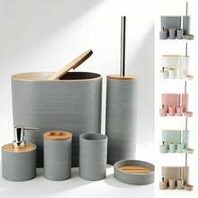 Textured Bathroom Accessory Set, 4‑Piece / 6‑Piece Bathroom Vanity Kit, Bathroom Storage & Decoration. Moisture‑Proof And Easy To Clean, This Toiletries Storage Organizer Set Is Perfect For Home Bathroom Countertop Decoration. - Bathroom Series - View 7