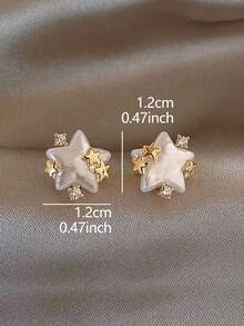 1 Pair Fashionable Delicate Copper Alloy Star Decor Stud Earrings Suitable For Women's Casual Daily Wear - Golden Yellow + White - View 6